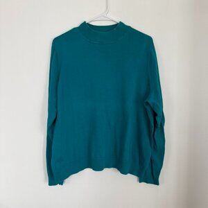 Northern Reflections Teal Cotton Sweater Mock Neck Ribbed Hem | XXL Petite